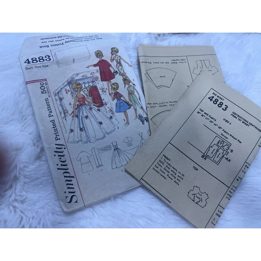 Vtg 1960s Barbie Clothing Fabric Panel And Simplicity Patterns 11-12